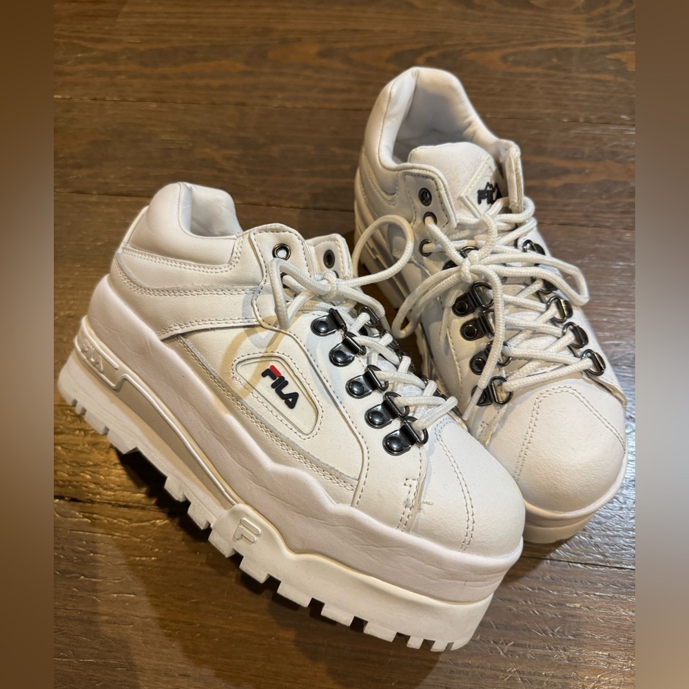 Fila Cream Platform Sneakers with Black Details